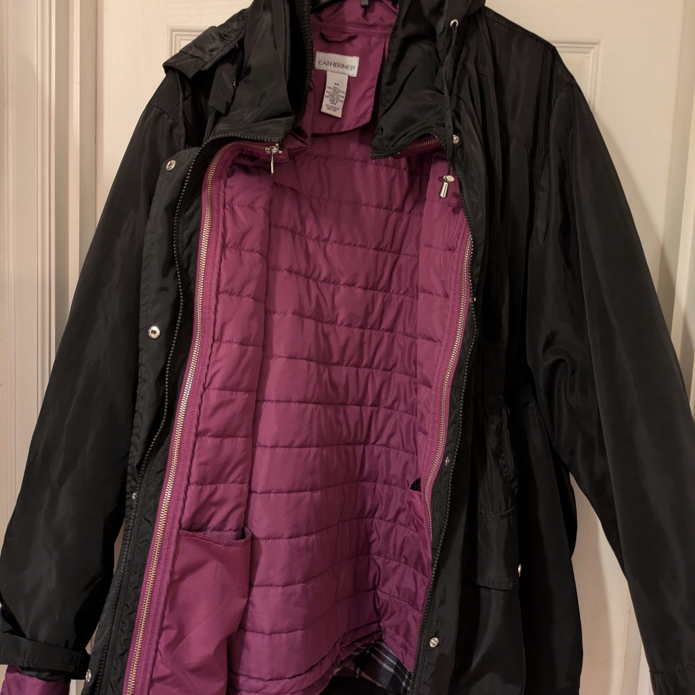 Catherines 3-in1 Parka Coat, 5x, Black/Magenta - Picture 2 of 6